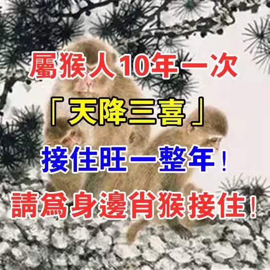 生肖猴10年一次「天降三囍」 接住旺整年！為身邊的屬猴人接住