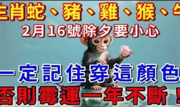 2月16號除夕是「凶日」!!! 生肖蛇、豬、雞、猴、牛， 一定記住穿這顏色， 否則霉運一年不斷
